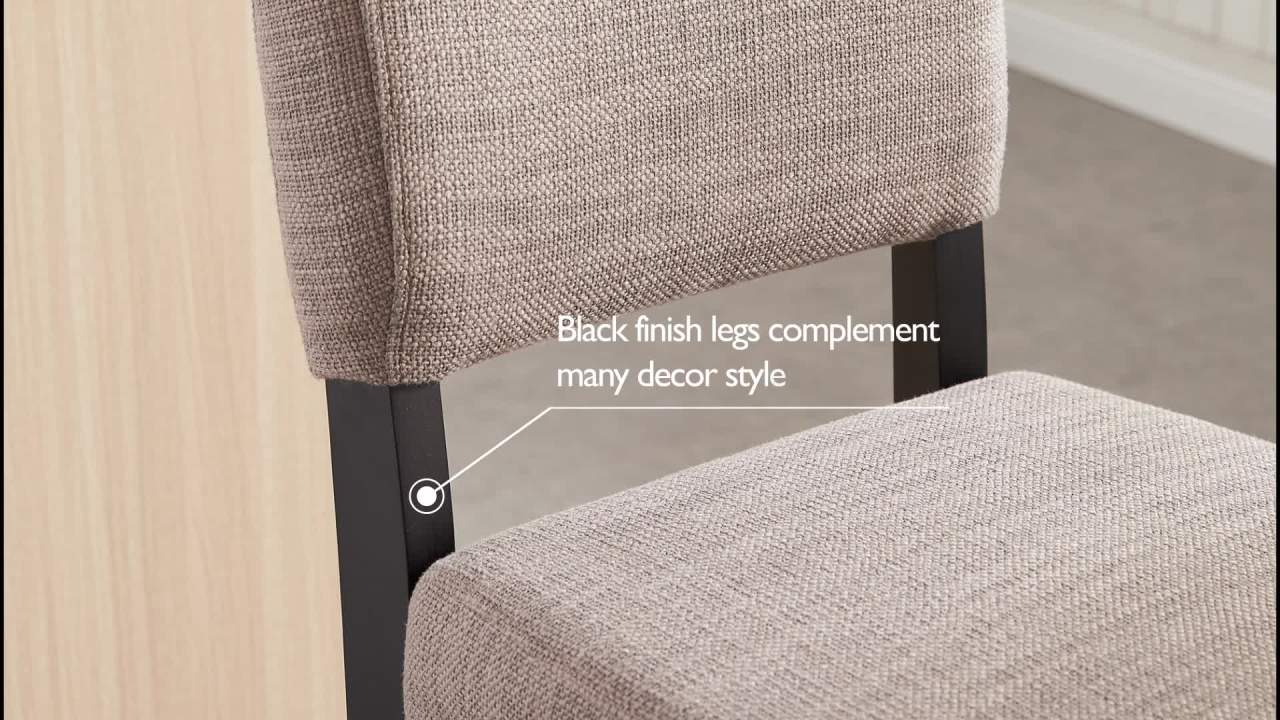 thumbnail video image 2 of Leick Home 10087-Blkgl Upholstered Back Bar Stool, with Wood Base, Set of 2, for Elevated Kitchen Counters, High Top Tables, and Bars, Black and Gray Woven Fabric, 2 of 19