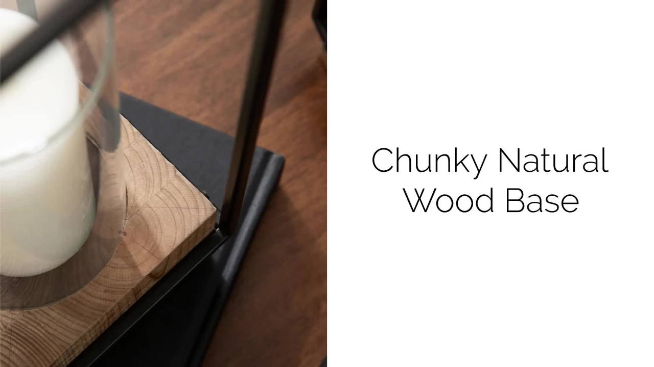 thumbnail video image 2 of Kate and Laurel Brandt Modern Two-Piece Candle Holder Set, 7 x 7 x 19, Black, Transitional Wood and Metal Lantern Hurricane Candle Holders for Fireplace Mantel Display, 2 of 9