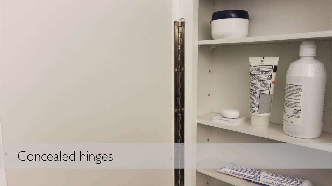 thumbnail video image 2 of Design House Concord Wall Mount Rectangle Mirrored Medicine Cabinet with Adjustable Shelves, White, 2 of 14