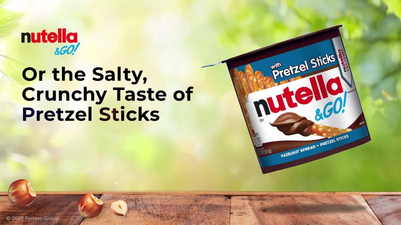 thumbnail video image 2 of Nutella & GO! Chocolate Hazelnut Spread with Cocoa + Pretzel Sticks, 10 Snack Packs, 1.9 oz Each, 2 of 17