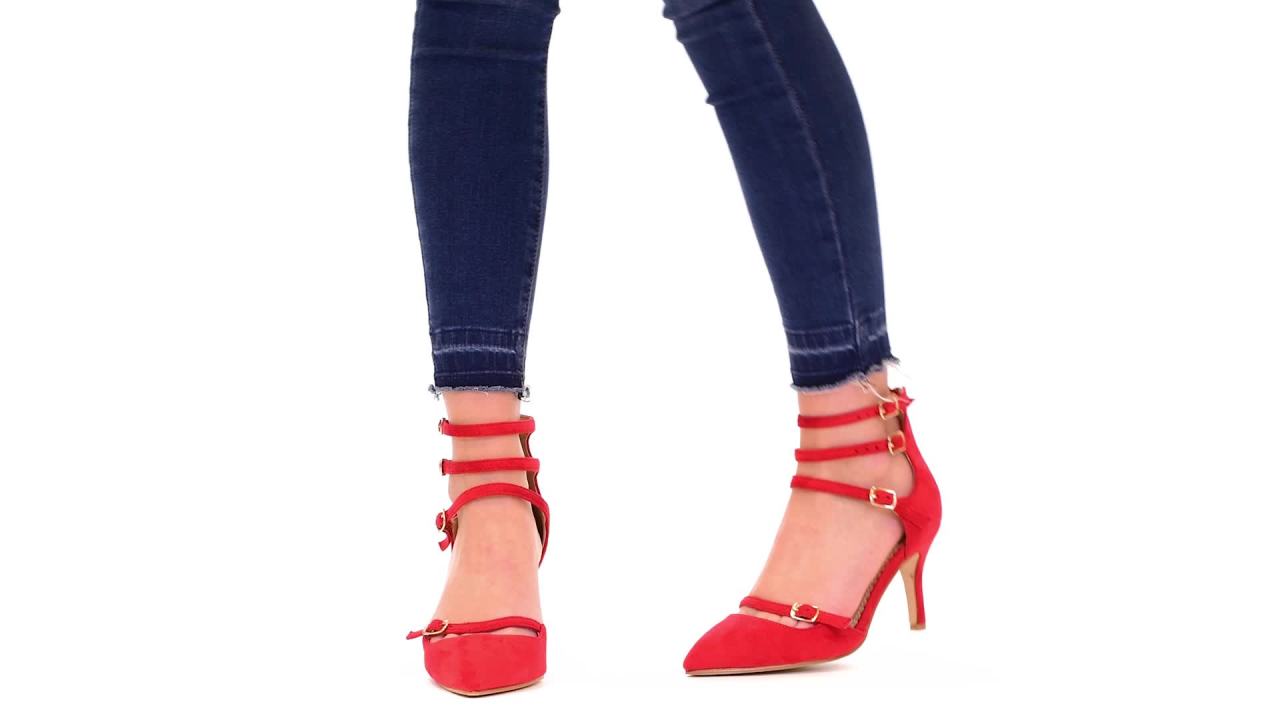 thumbnail video image 2 of Women's Pointed Toe Faux Suede Multi-strap High Heels, 2 of 9