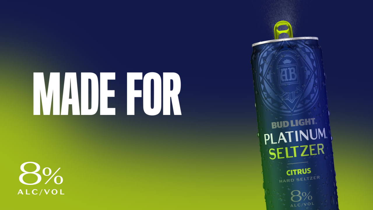 thumbnail video image 2 of Bud Light Platinum Wild Berry Hard Seltzer, Gluten Free, 25 fl oz 1 Tall Aluminum Can, 8% ABV, 2 of 9