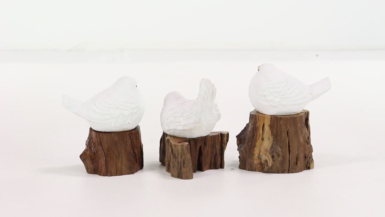 thumbnail video image 2 of DecMode Fiber Cement & Teak Country Bird Farmhouse Sculpture, White, 2 of 14