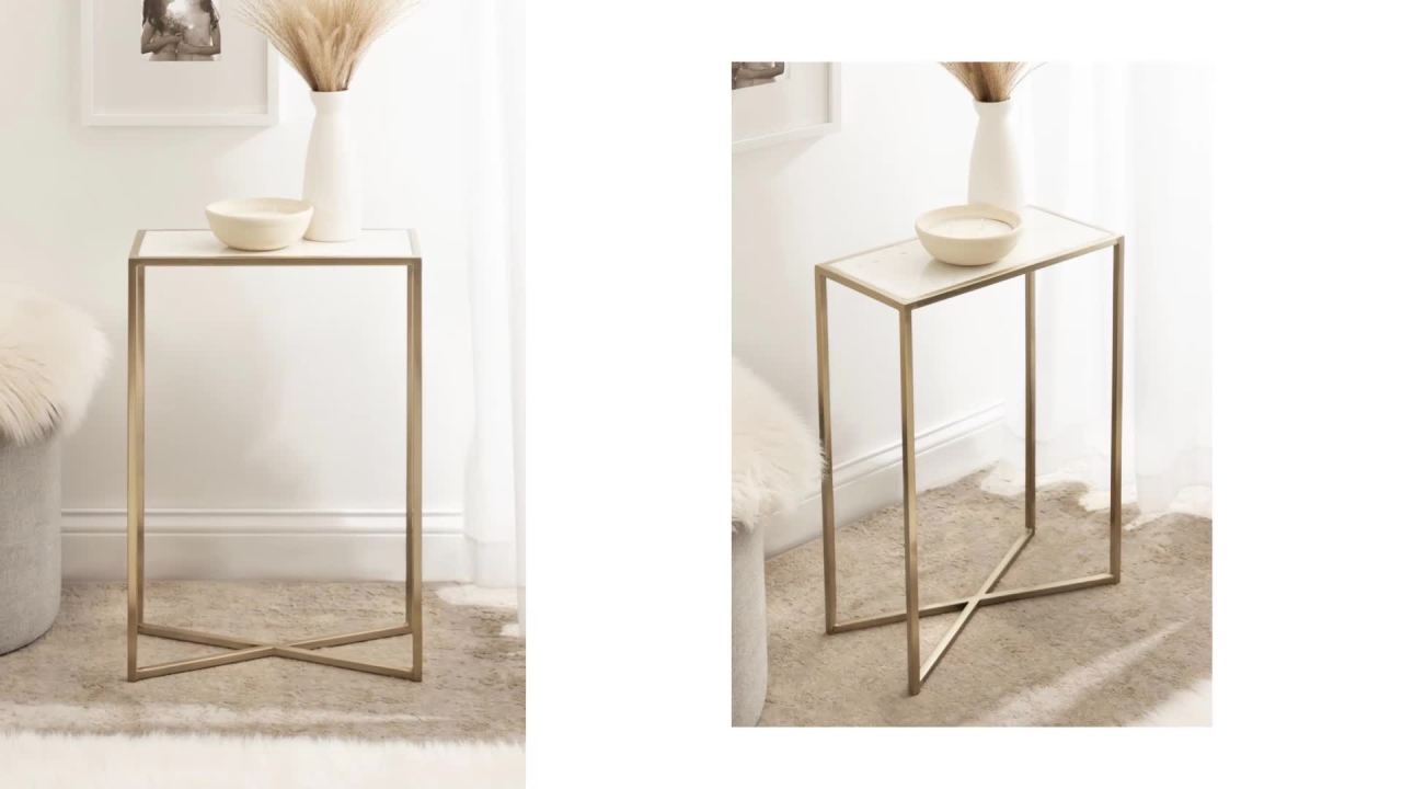 thumbnail video image 2 of Kate and Laurel Jaspur Modern Slim Side Table, 16 x 8 x 24, Black Marble and Black, Decorative Glam Narrow End Table for Use as Skinny Bedroom Nightstand or Living Room Accent Table, 2 of 10