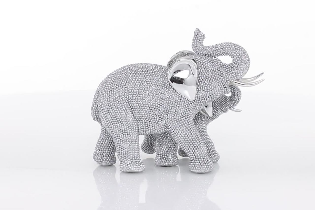 thumbnail video image 2 of 9" x 7" Silver Polystone Elephant Sculpture, by DecMode, 2 of 9