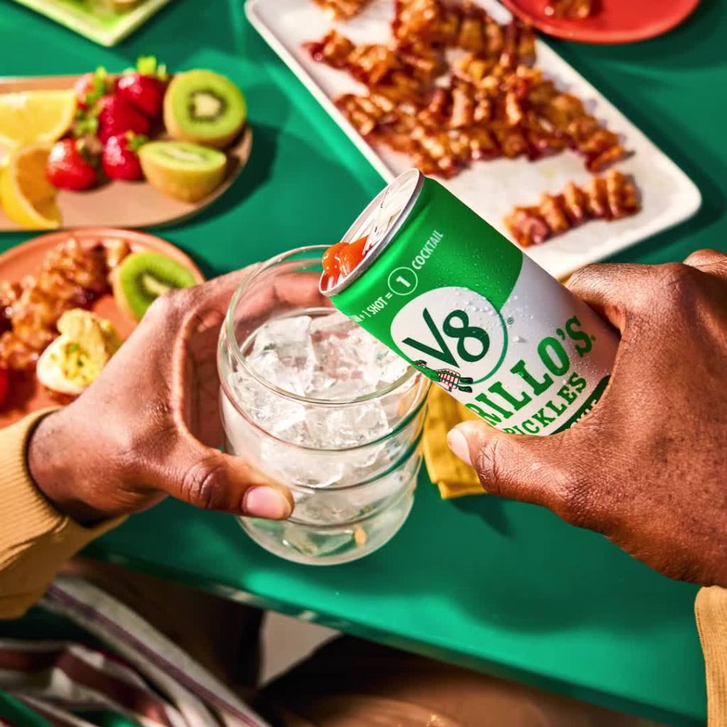 thumbnail video image 2 of V8 Grillo's Pickles Dill Pickle Bloody Mary Mix, 8 fl oz Can, 6 Count, 2 of 12