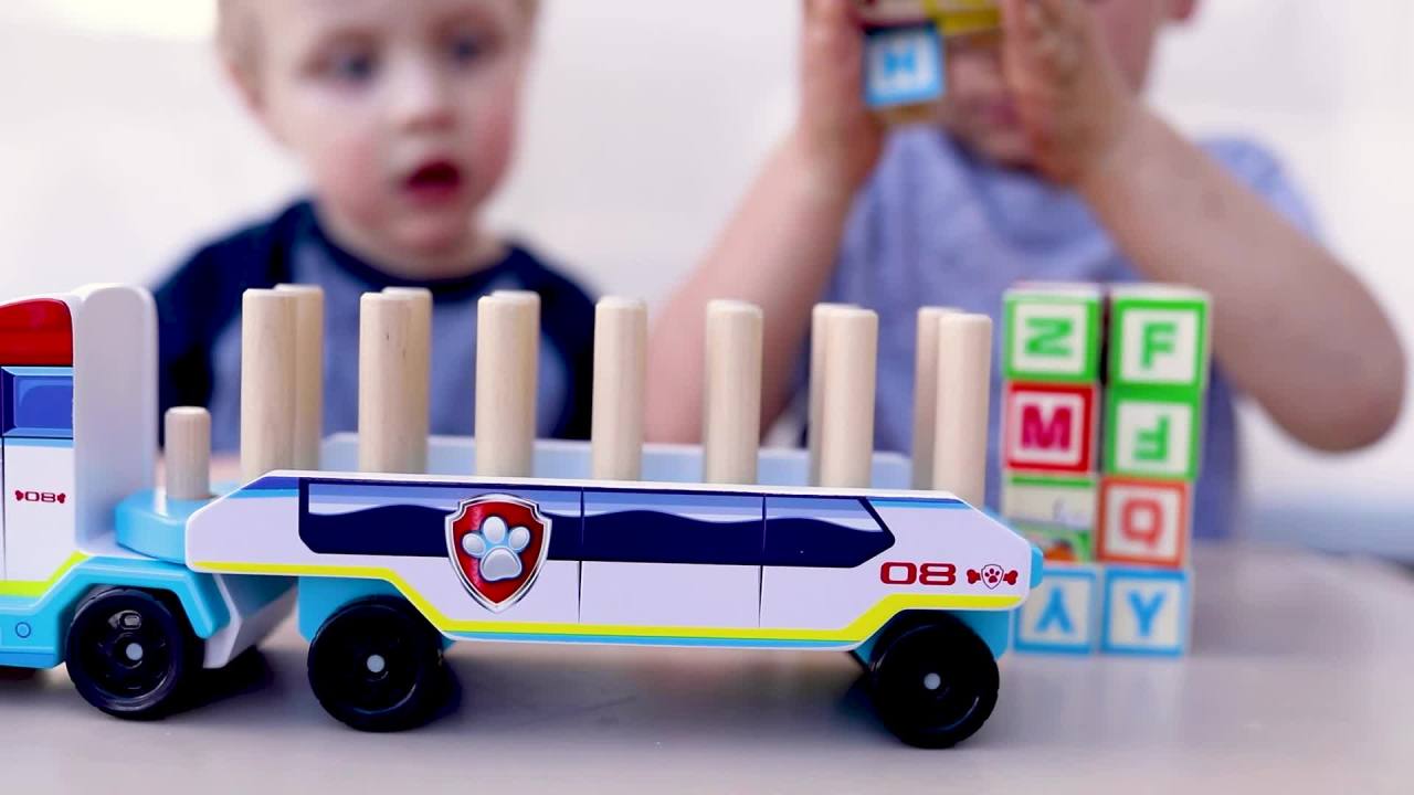 thumbnail video image 2 of Melissa & Doug PAW Patrol Wooden ABC Block Truck (33 Pieces), 2 of 10