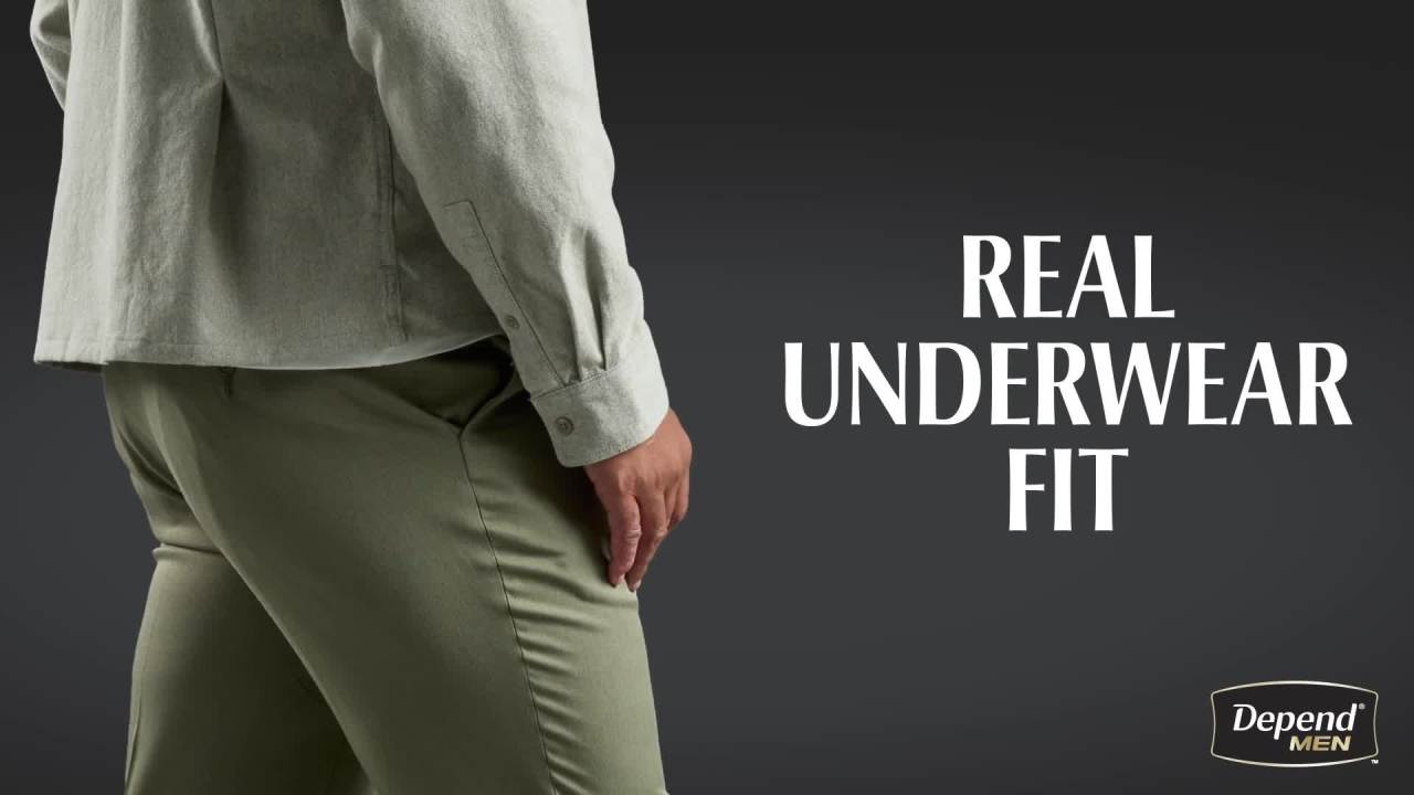 thumbnail video image 3 of Depend Real Fit Incontinence Underwear for Men, Adult Diapers, L/XL, Grey, 12 Count, 3 of 12