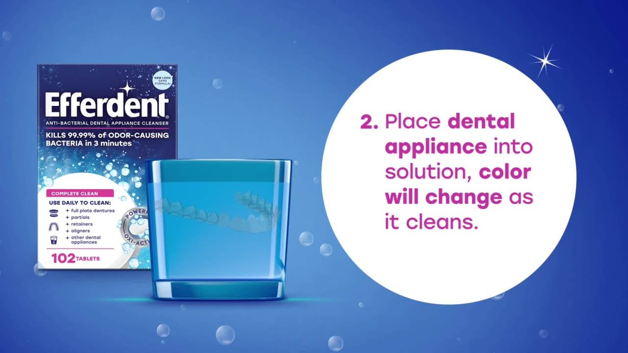 thumbnail video image 2 of Efferdent Retainer & Denture Cleaner Tablets, Complete Clean, 126 Count, 2 of 14