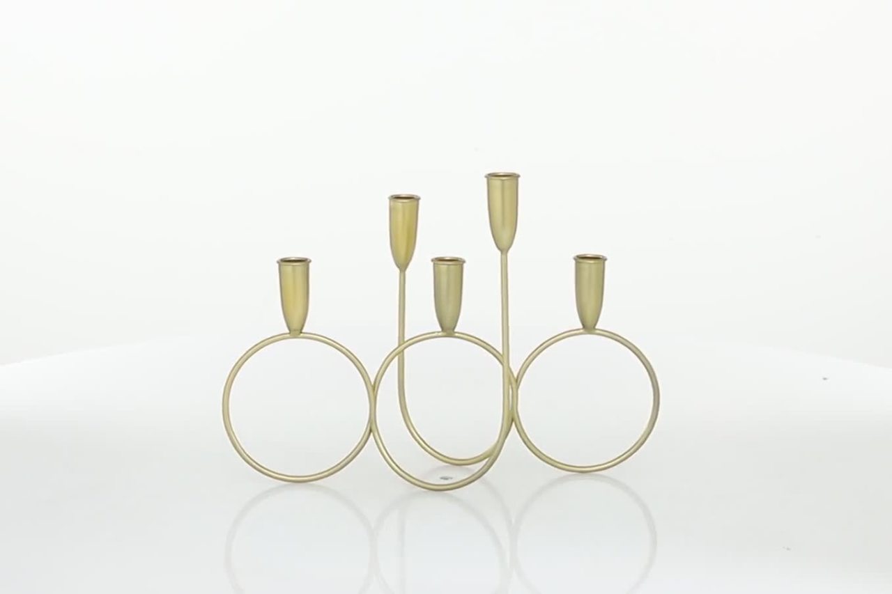 thumbnail video image 2 of CosmoLiving by Cosmopolitan 5 Holder Gold Metal Candelabra, 2 of 10