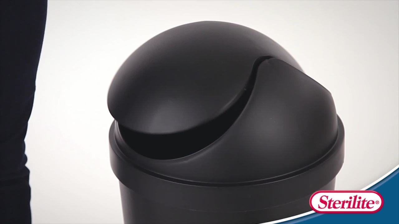 thumbnail video image 2 of Sterilite 10.5 Gal. Round SwingTop Wastebasket Plastic, Black, Set of 4, 2 of 7