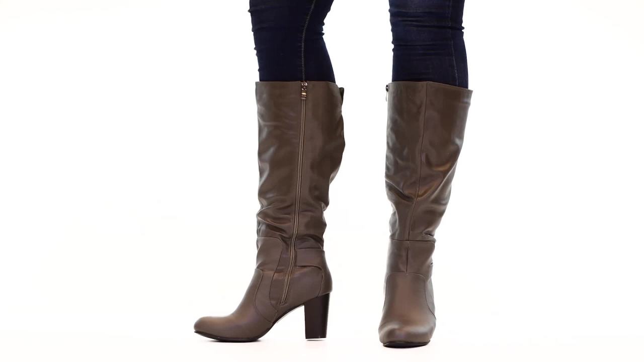 thumbnail video image 2 of Journee Womens Carver Wide Calf Stacked Heel Knee High Boots, 2 of 10