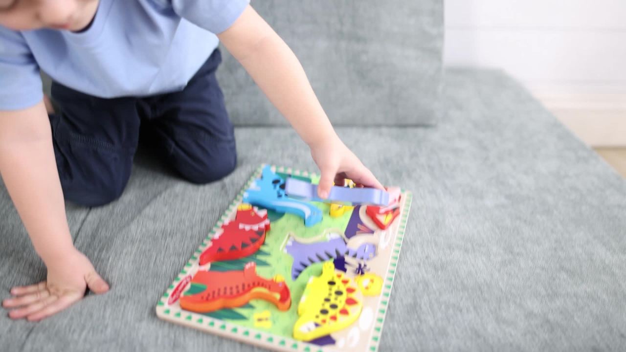 thumbnail video image 2 of Melissa & Doug Dinosaur Wooden Chunky Puzzle (7 pcs) - FSC Certified, 2 of 10