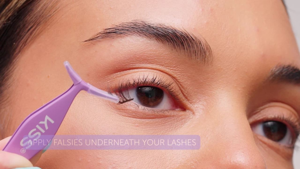 thumbnail video image 2 of KISS imPRESS Falsies Press On Self Adhesive Eyelashes Kit, Black, 20 Lash Clusters, 2 of 13