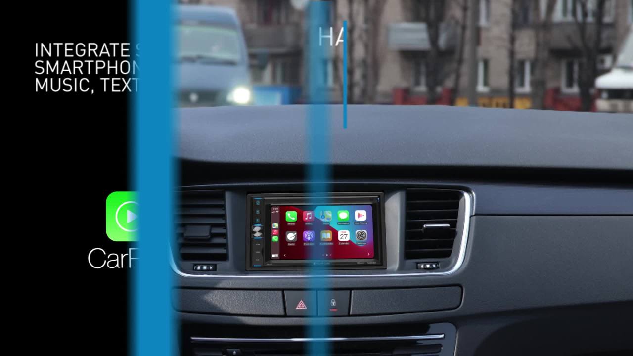 thumbnail video image 2 of Planet Audio P62CP Car Stereo - Apple CarPlay, Double Din, 6.2 inch Touchscreen, Bluetooth, No CD DVD Player, AM/FM Radio Receiver, Wireless Remote Control, USB, SD, 2 of 13