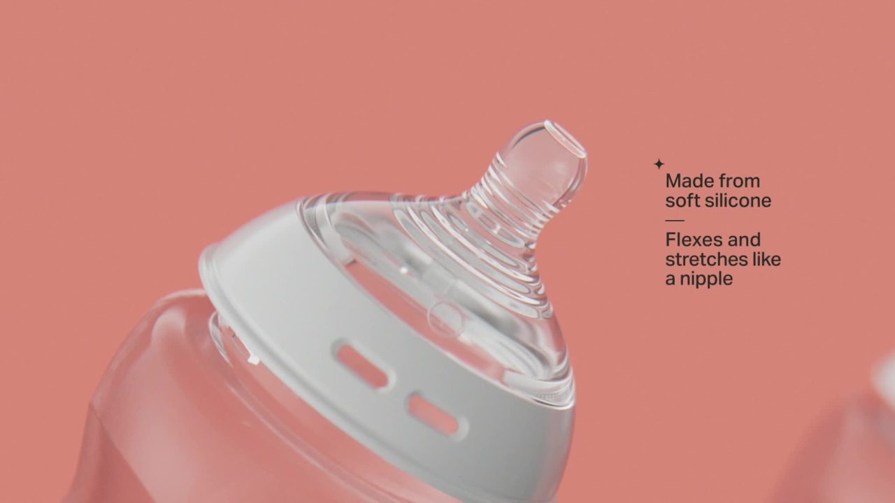 thumbnail video image 3 of Tommee Tippee Natural Start Baby Bottle Nipples, Fast Flow, 6+ Months, Breast-like, Anti-Colic Valve, Soft Silicone, 2 Pack, 3 of 10