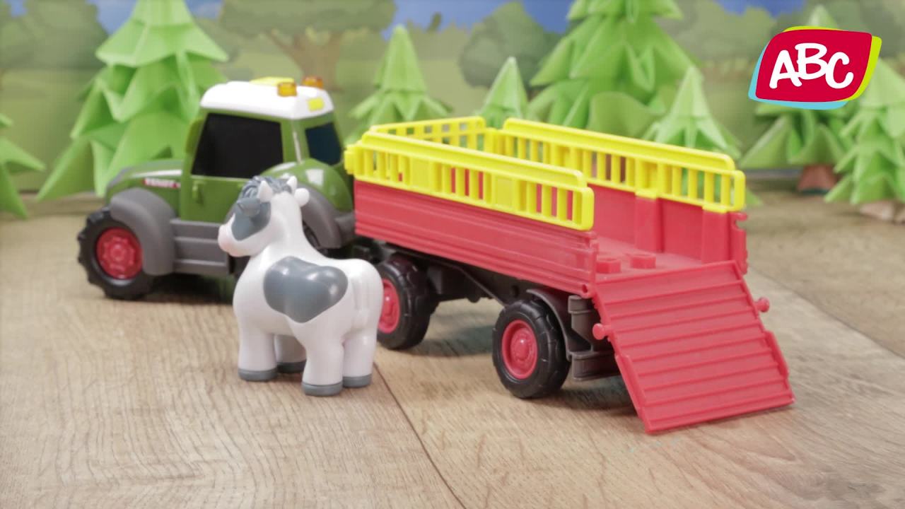 thumbnail video image 2 of Dickie Toys - Happy Fendt Tractor With Animal Trailer, 2 of 7
