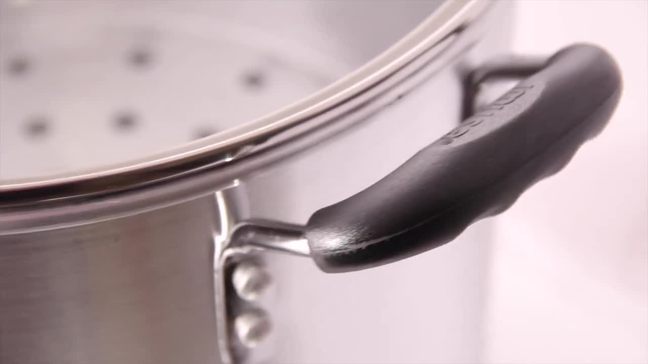 thumbnail video image 2 of Imusa 10Qt Aluminum Steamer or Stock Pot with Glass Lid & Removable Rack, 2 of 11