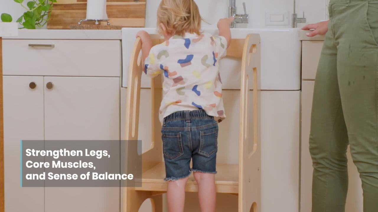 thumbnail video image 2 of ECR4Kids Reach-Up 2-Step Stool with Support Handles, Childrens Furniture, Natural, 2 of 10