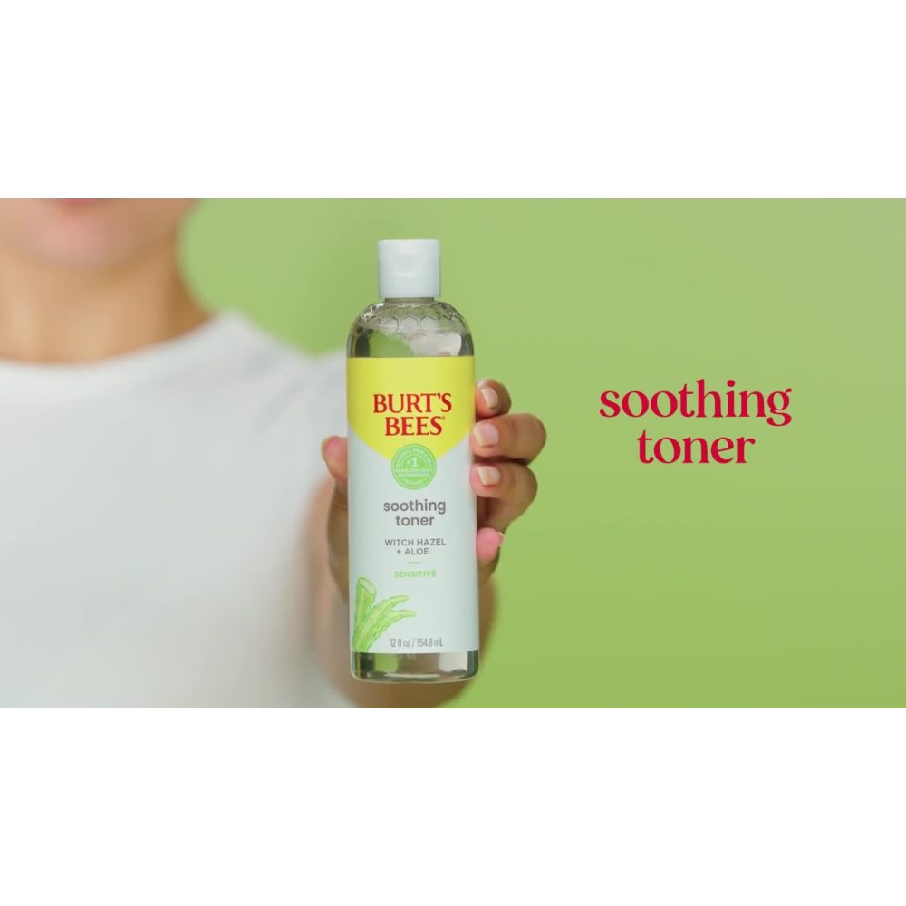 thumbnail video image 2 of Burt's Bees Soothing Toner With Witch Hazel and Aloe, 12 fl. oz., 2 of 7
