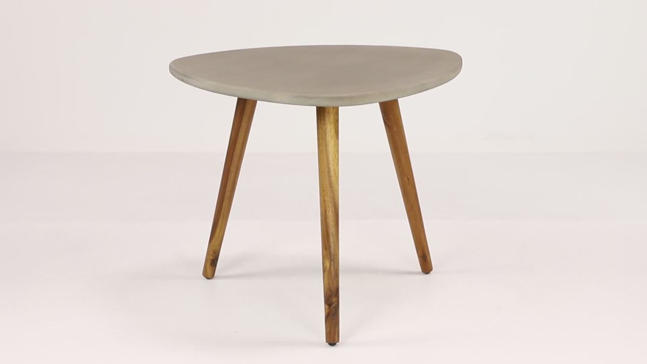 thumbnail video image 2 of DecMode 24" x 19" Gray Wood Outdoor Accent Table with Concrete Inspired Top and Slender Tapered Legs, 1-Piece, 2 of 12
