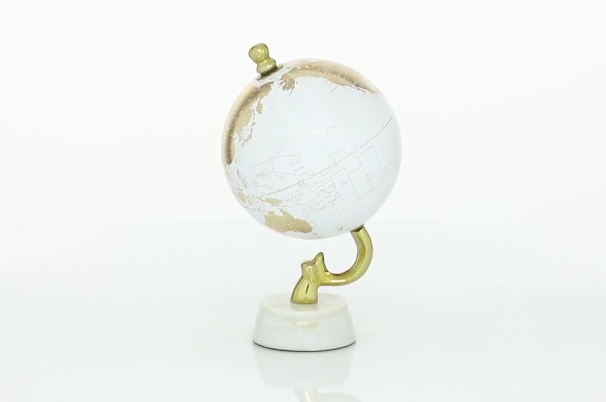 thumbnail video image 2 of DecMode 6" Gold Globe with Marble Base, 2 of 10