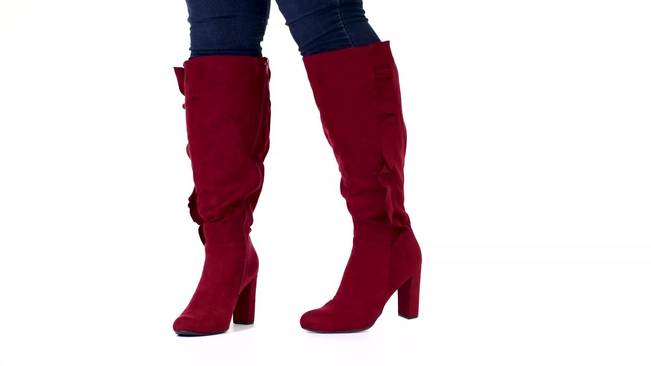 thumbnail video image 2 of Womens Extra Wide Calf Knee-high Ruffle Boot, 2 of 8