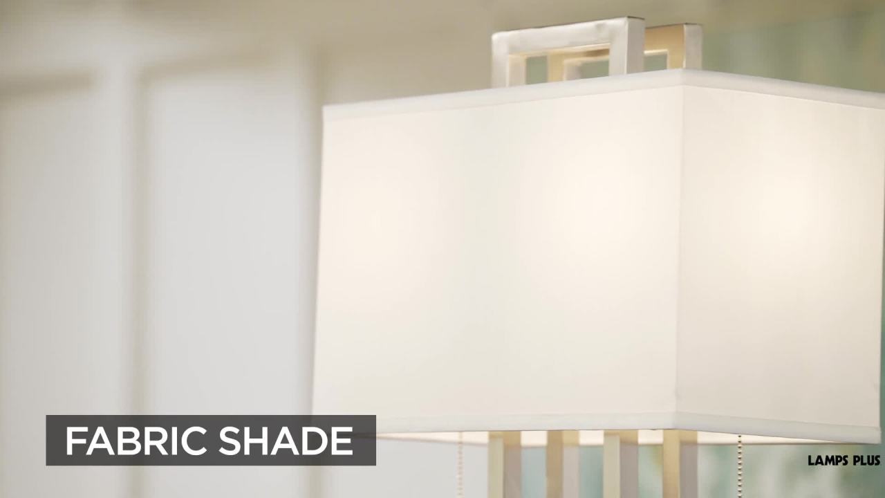 thumbnail video image 2 of Possini Euro Design Modern Floor Lamp 62" Tall Brushed Nickel Openwork Rectangular Profile Off White Fabric Shade for Living Room Reading, 2 of 9