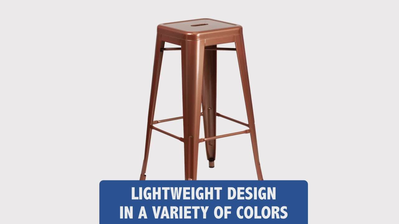 thumbnail video image 2 of Flash Furniture Commercial Grade 30" High Backless Black-Antique Gold Metal Indoor-Outdoor Barstool with Square Seat, 2 of 13