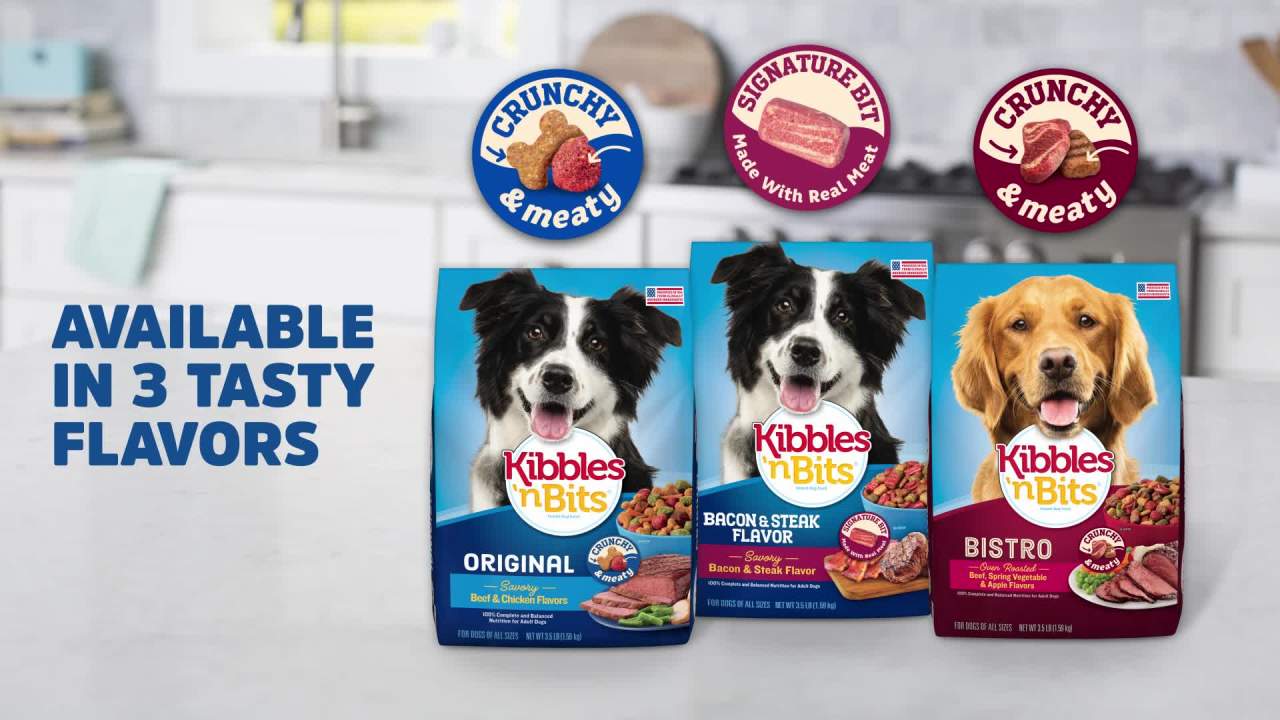 thumbnail video image 2 of Kibbles ‘n Bits Mini Bits Small Breed Savory Bacon & Steak Flavor Dry Dog Food, 16 lb. Bag, 2 of 11