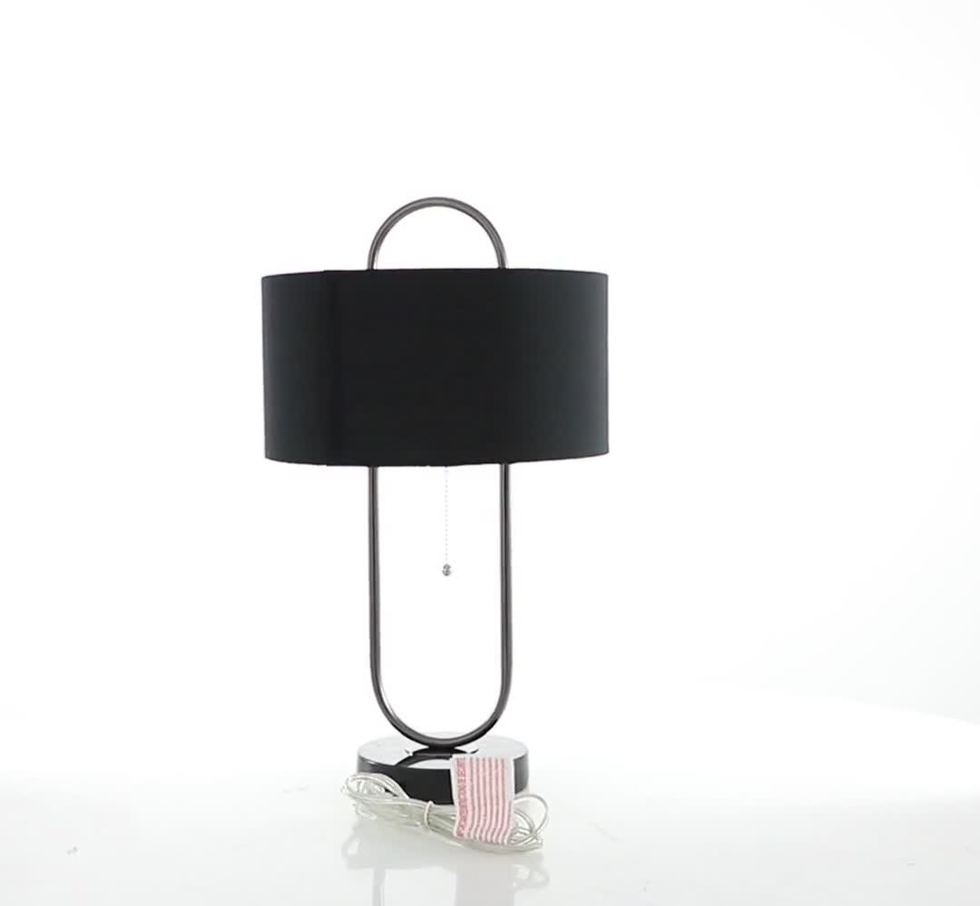 thumbnail video image 2 of DecMode 20" Oval Shaped Black Accent Lamp with Black Linen Shade, 2 of 11