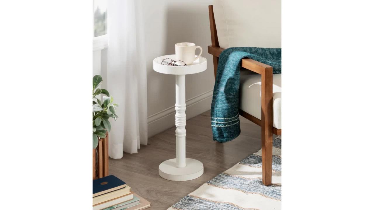 thumbnail video image 2 of Kate and Laurel Bellport Farmhouse Round Drink Table, 10 x 10 x 22, Black, Decorative Traditional Mini Table for Use as Charming Indoor Plant Stand or Living Room Pedestal Table, 2 of 10