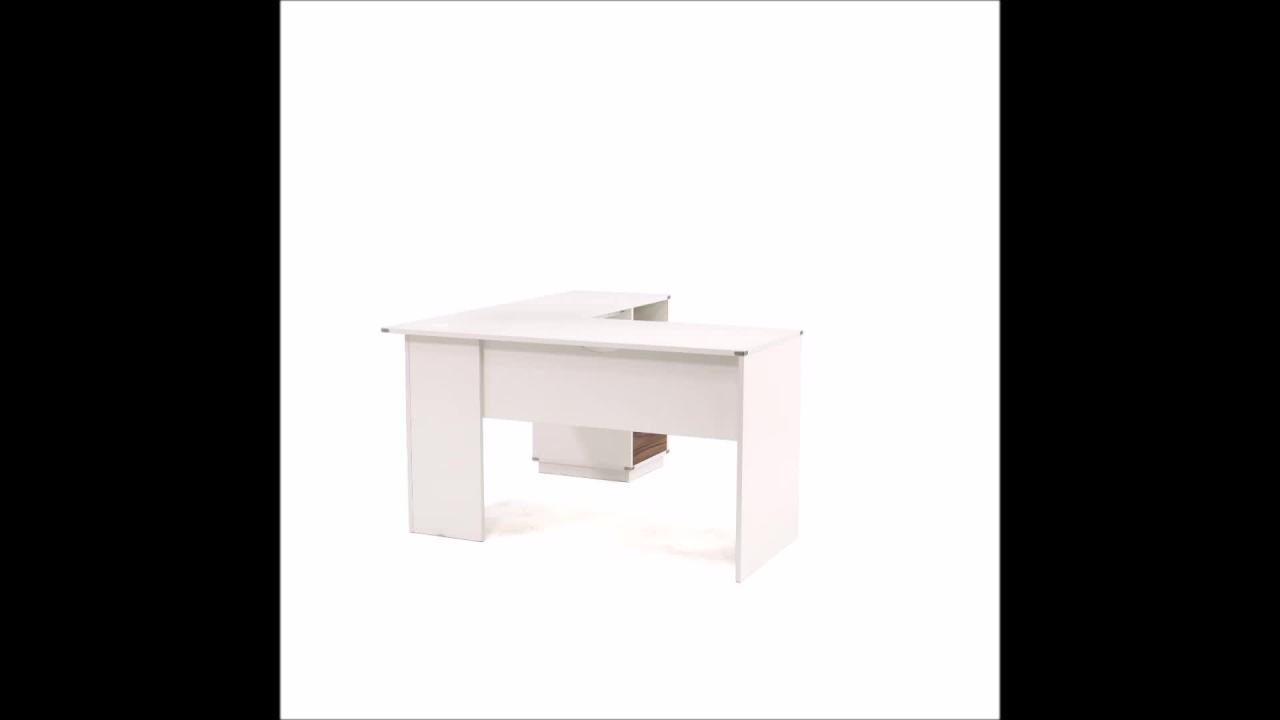 thumbnail video image 2 of Sauder Vista Key L-Desk Pearl Wh/Blaze Acaci, 2 of 12
