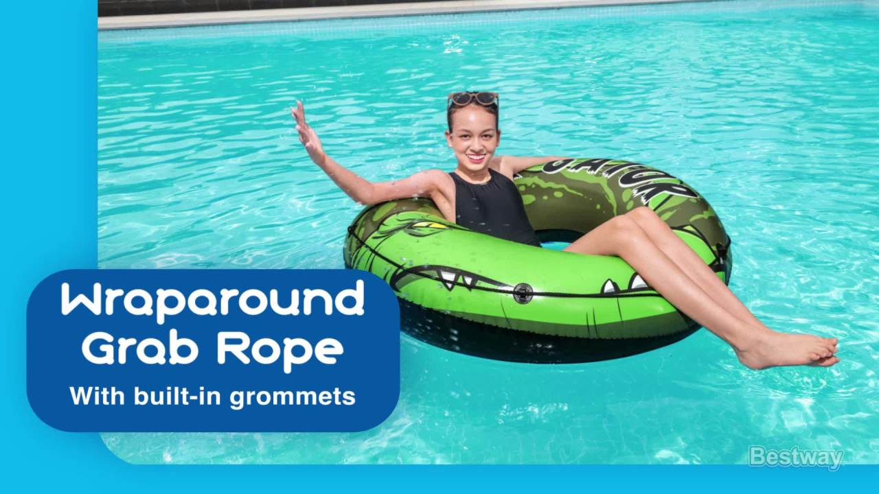 thumbnail video image 2 of H2OGO! Green River Gator 47" Pool Ring Float with Grab Rope, Adult Unisex, 2 of 9