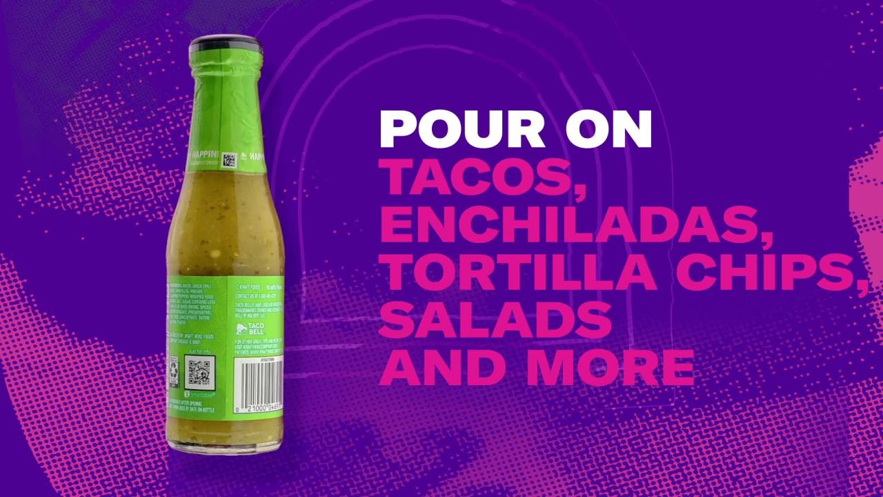 thumbnail video image 2 of Taco Bell Verde Salsa, 7.5 oz Bottle, 2 of 9