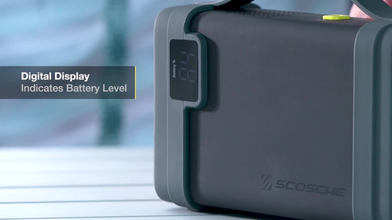 thumbnail video image 2 of Scosche PBPi-SP PowerUp32K 100W Inverter Portable Power Station Compatible w/ Phones, Laptops & More, 2 of 10