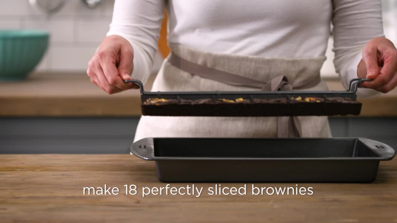 thumbnail video image 2 of Chicago Metallic Professional Slice Solutions Brownie Pan, 2 of 6
