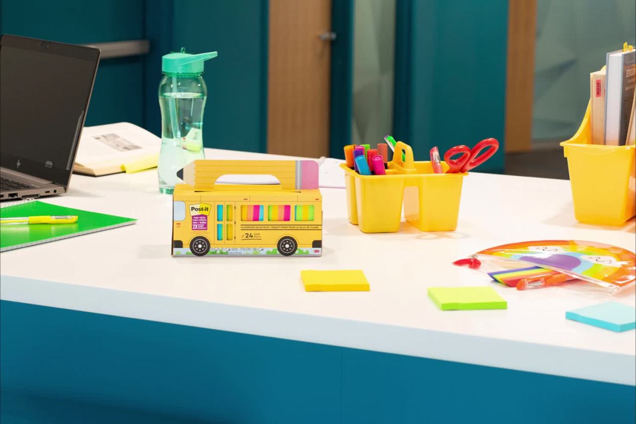 thumbnail video image 2 of Post-it Super Sticky Notes, Bus Cabinet Pack, Assorted Bright Colors, 24 Pads, 2 of 14