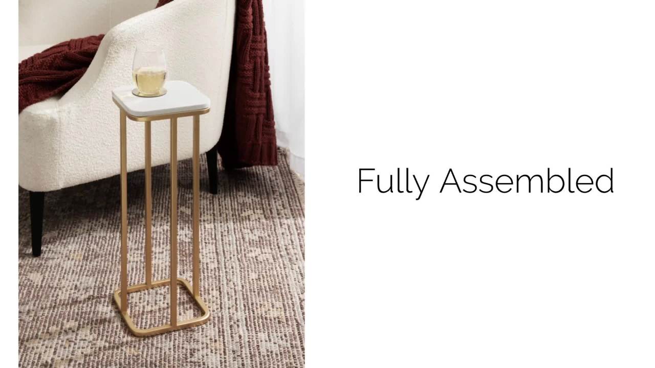 thumbnail video image 2 of Kate and Laurel Credele Modern Glam Marble Drink Table, 8 x 8 x 22, White and Gold, Chic Contemporary Accent Table with Metal Legs And Cultured Marble Tabletop, 2 of 8