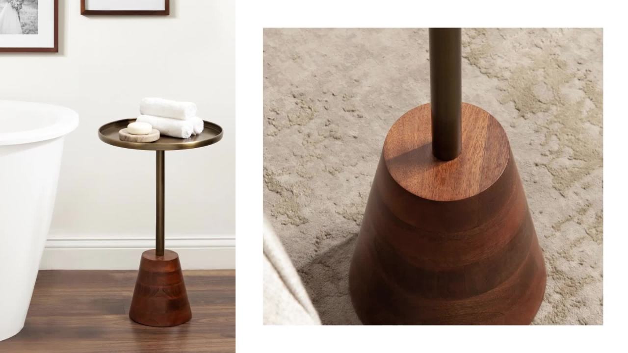 thumbnail video image 2 of Kate and Laurel Tira Elegant Metal Round Side Table, 14 x 14 x 24, Bronze, Modern Circle End Table for Use as Bedroom Nightstand or Living Room Table Option, 2 of 9