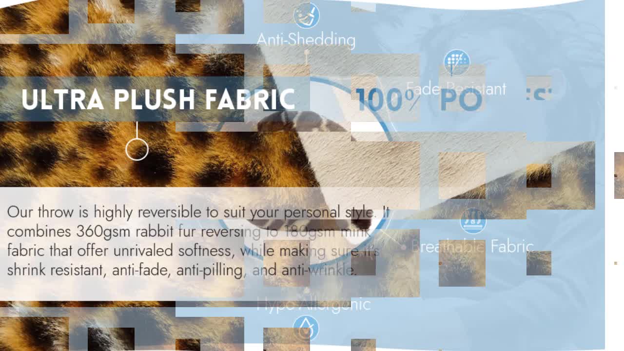 thumbnail video image 2 of Cozy Tyme Nasir 100% Polyester Faux Fur Throw - Printed Rabbit Fur 50"x 60" Giraffe, 2 of 11