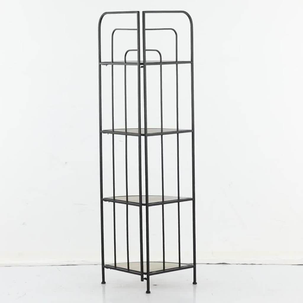 thumbnail video image 2 of DecMode 18" x 51" Black Metal Indoor Outdoor Tall Folding 4 Shelves Bakers Rack, 1-Piece, 2 of 10