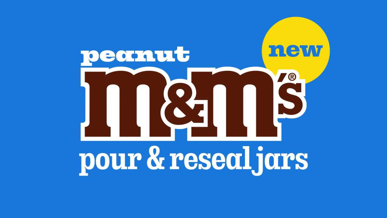 thumbnail video image 2 of M&M’s Peanut Milk Chocolate Resealable Bulk Candy Jar - 23 oz, 2 of 13