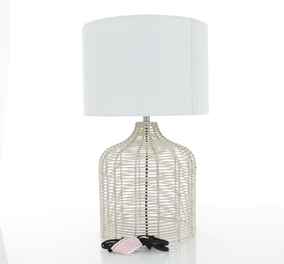 thumbnail video image 2 of DecMode 25" Handmade Woven Beige Table Lamp with White Linen Shade, 2 of 10