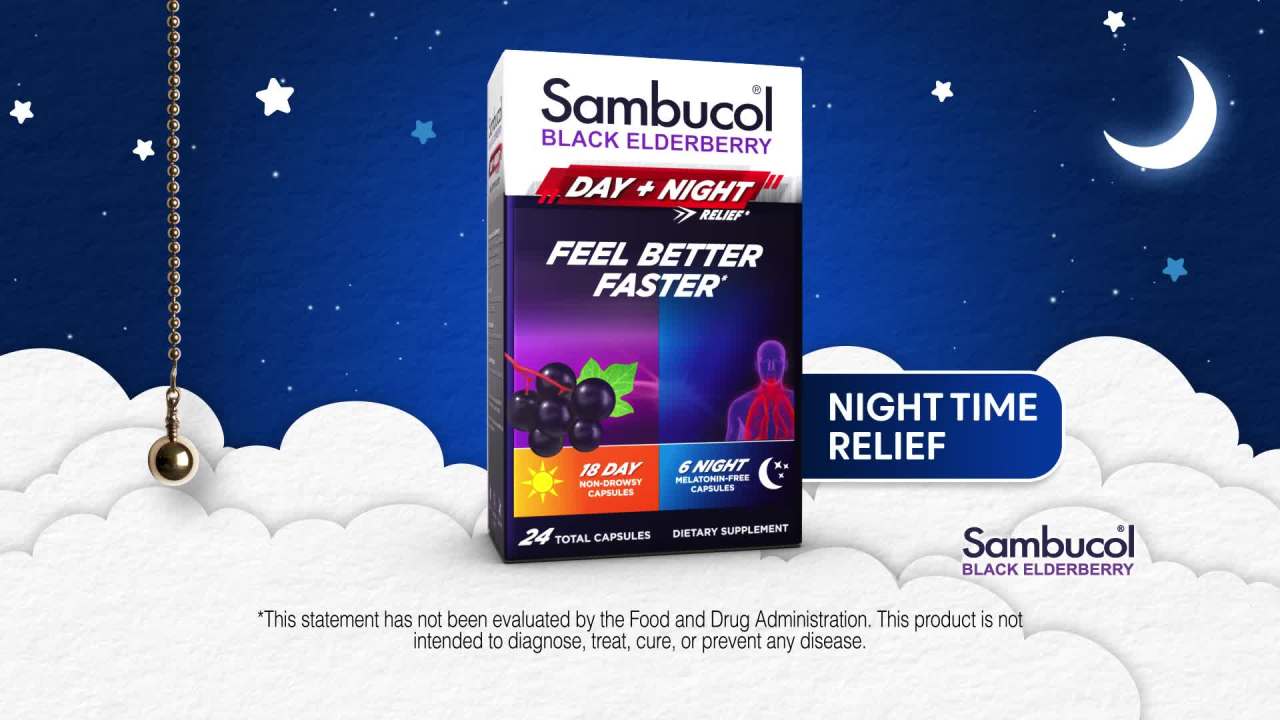 thumbnail video image 2 of Sambucol Black Elderberry Day + Night Relief Capsules, 24ct, 2 of 6
