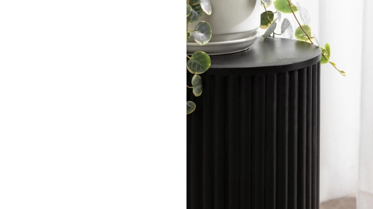 thumbnail video image 2 of Kate and Laurel Reid Modern Wooden Ribbed Drink Table, 10 x 10 x 22, Black, Solid Wood Mini Table for Use as Pedestal Plant Stand Indoors or Small Nightstand Option, 2 of 9