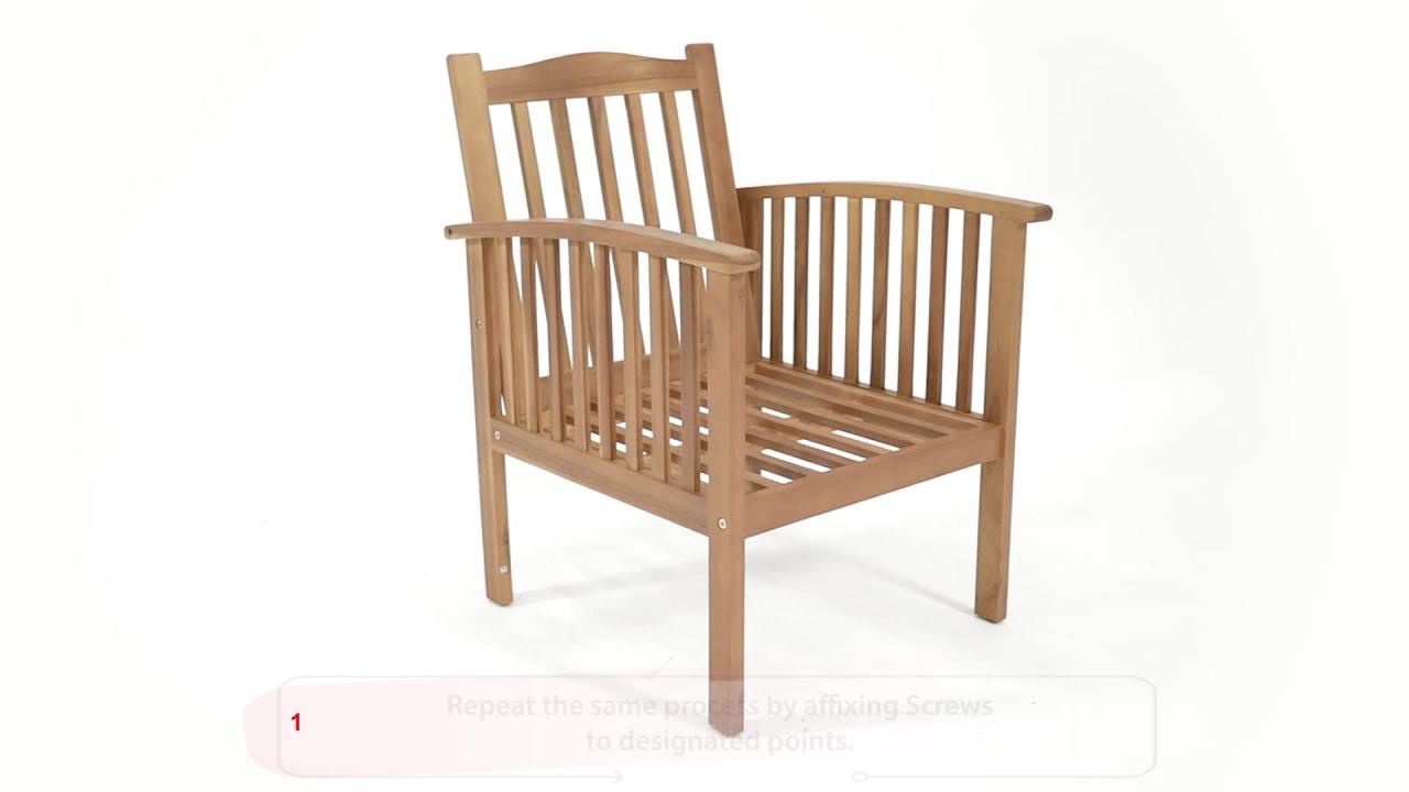 thumbnail video image 2 of Frederic Outdoor Acacia Wood Club Chairs With Cushions, Set of 4, Brown Patina, Cream, 2 of 11