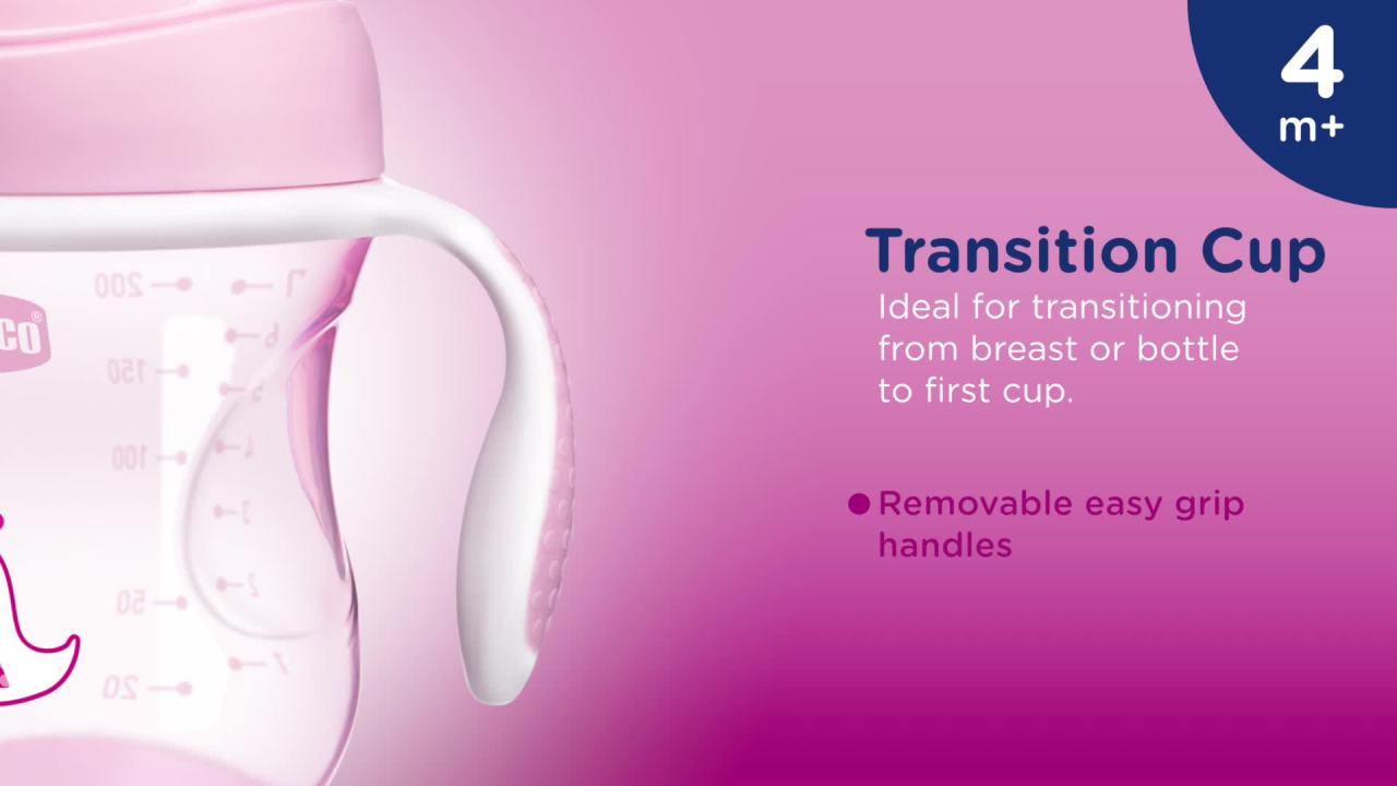thumbnail video image 2 of Chicco 7oz. Silicone Spout Transition Sippy Cup, 4m+ - Pink, New, 2 of 9