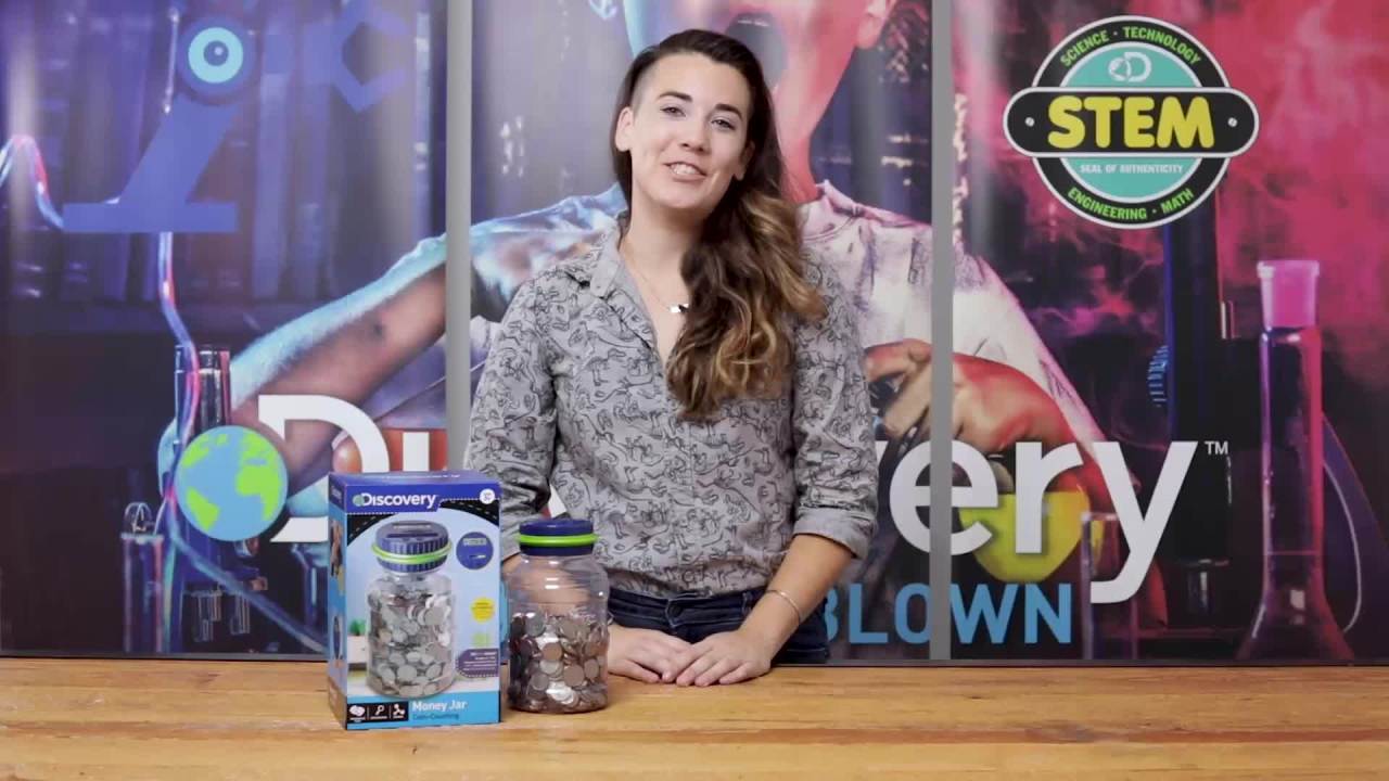 thumbnail video image 2 of Discovery Kids Digital Plastic Coin-Counting Money Jar with LCD Screen, US Currency, Purple, 2 of 10