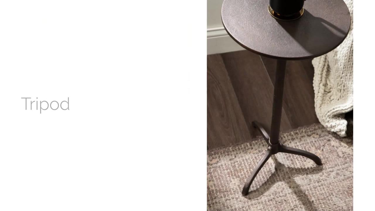 thumbnail video image 2 of Kate and Laurel Henshall Mid-Century Metal Round Side Table, 12 x 12 x 24, Bronze, Sand Cast Aluminum Sculptural Indoor Plant Stand with Tripod Base for Use as End Table or Bedroom Nightstand, 2 of 10